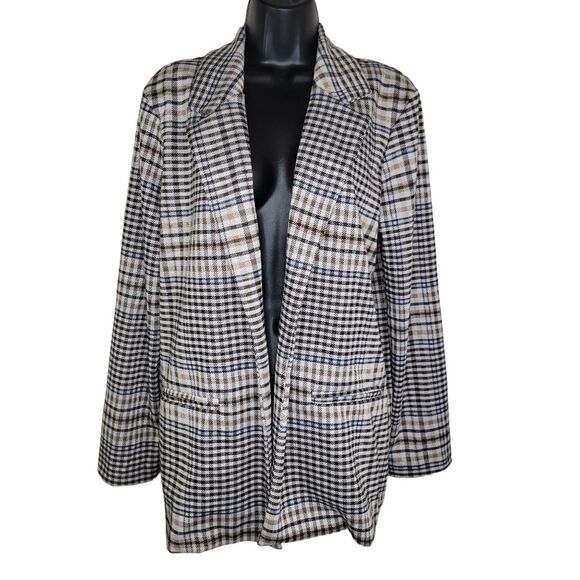 Timing Nwt Buckle long knit plaid blazer jacket size Large - Picture 2 of 7